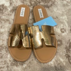 Cupshe Leather Sandals Gold Strap